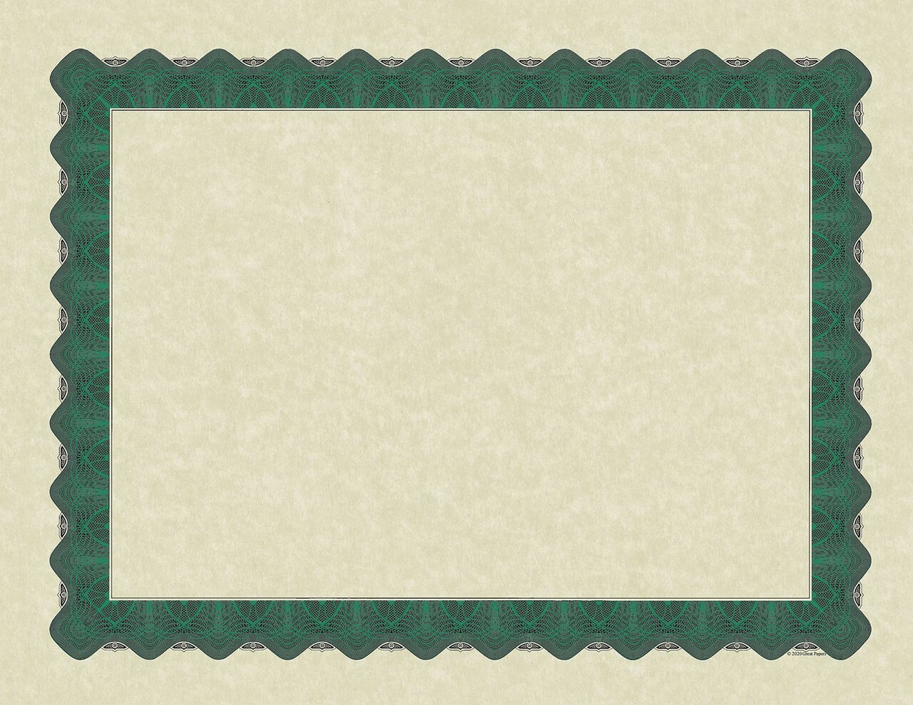 Great Papers! Parchment Certificates with Metallic Border, Green Border, 8.5" x 11", Printer Compatible, 100 Count